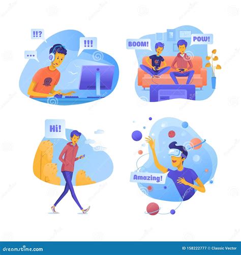 Boys with Modern Gadgets Vector Illustrations Set Stock Vector - Illustration of headphones ...