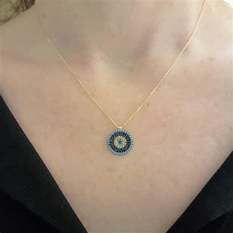 K Real Solid Gold Evil Eye Mother Of Pearl Necklace For Women