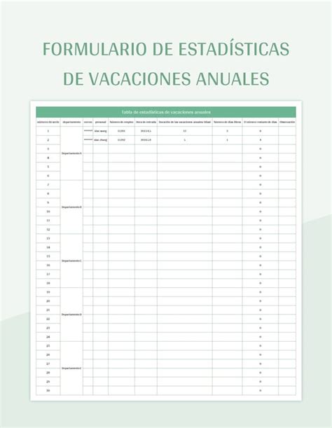 Plantilla De Excel Formulario De Estad Sticas De Vacaciones Anuales Y