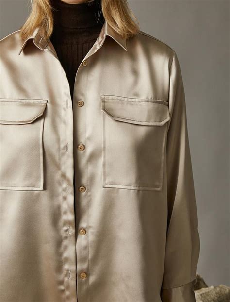 Атласная рубашка из вискозы с карманами 2WAK60005EW | Koton