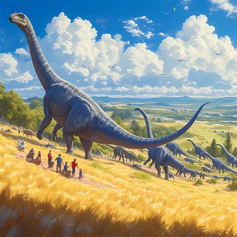 Herd Of Diplodocus Captivating Prehistoric Scene Stock Illustration