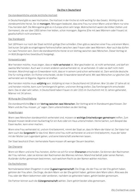 Ehe In Deutschland Allgemeine Deutsch Daf Arbeitsbl Tter Pdf Doc