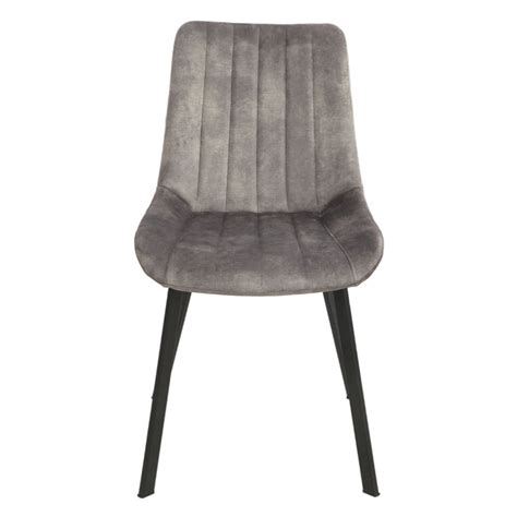 Chaise capitonnée en velours gris et pieds métal noir EMMA