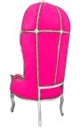 Grand Fauteuil Carrosse De Style Baroque Tissu Fuchsia Et Bois Argent