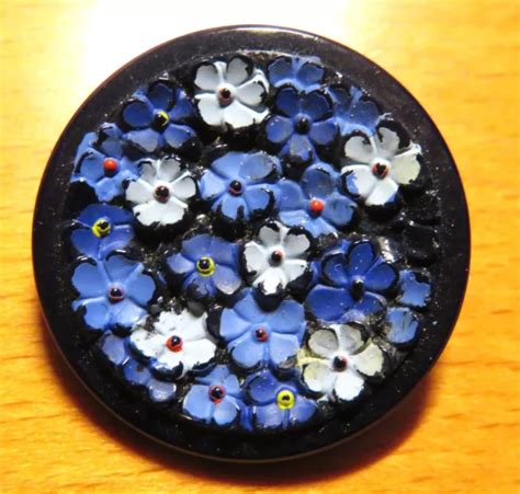 Bouton Art D Co Ancien Myosotis Bleus P Te De Verre Bleu Marine Eur