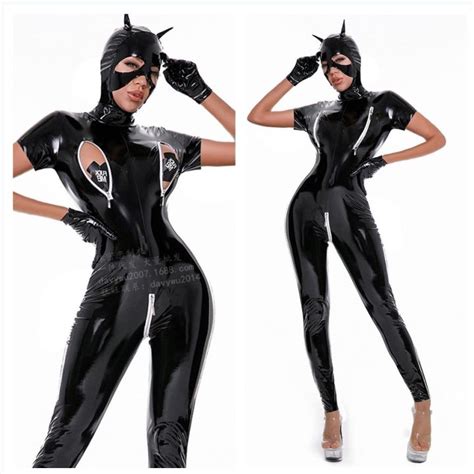 COD Secret Love Oily Patent Leather Zipper Crotch One Piece Jacket Mirror Sexy Lingerie Female