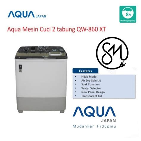 Jual Mesin Cuci Aqua QW 860XT 8 Kg 2 Tabung QW860XT Washing Twin Tube