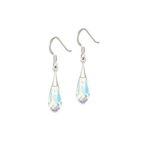 Prism Aurora Borealis Swarovski Briolette Crystal Sterling Silver Drop