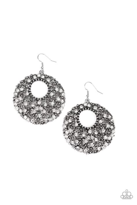 Paparazzi Starry Showcase White Rhinestone Stellar Silver Hoop Earri