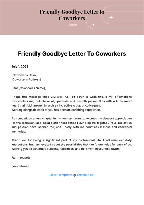 Free Friendly Goodbye Letter To Coworkers Template Edit Online