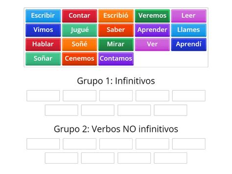 Colocar los verbos en infinitivo en el primer grupo en orden númerico