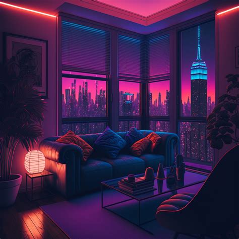 New York Penthouse In A Synthwave Theme In Cyberpunk House