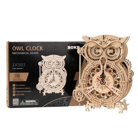 Horloge Hibou Puzzle 3D Mécanique en bois Rokr BCD JEUX