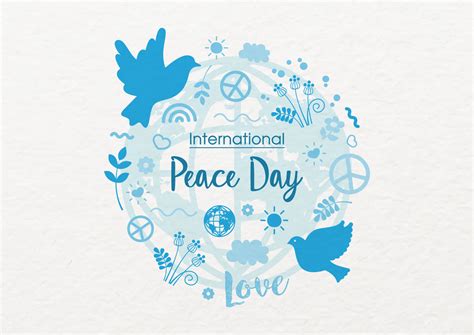 Symbols Of Peace Day In Blue Color And Flat Style With International