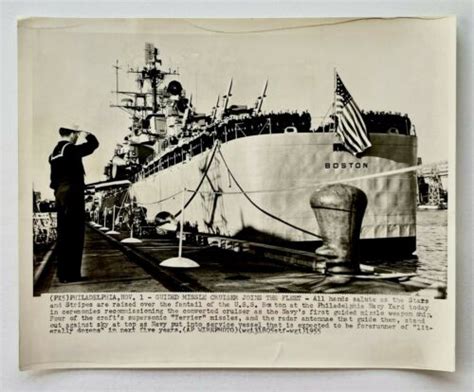 1955 Uss Boston Navy Terrier Guided Missile Ship Flag Salute Vintage