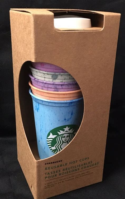 Starbucks Hot Cups Set Of Marbled Colored Reusable Lids Boxed Spring New Starbucks