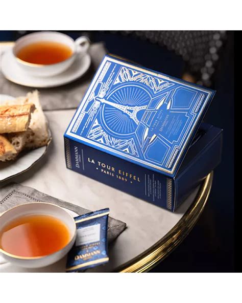 Coffret De Thés Dammann Frères Tour Eiffel Bleu Et Or Avec Assortiment