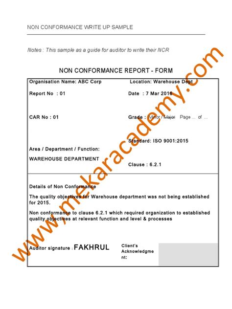 Sample Ncr Writing Iso 9001 2015 V1 Iso 9000 Technology