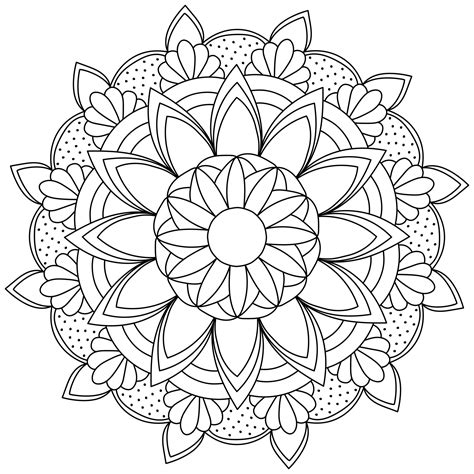 Flower Contour Mandala With Big Petals Meditative Coloring Page Vector