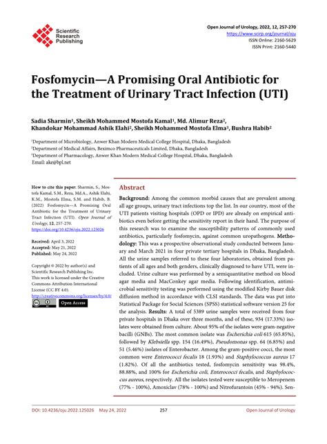 Pdf Fosfomycin—a Promising Oral Antibiotic For The Treatment Of Urinary Tract Infection Uti