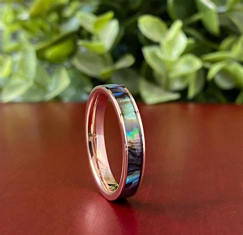 Rose Gold Mother Of Pearl Thin Tungsten Ring Women Wedding Bridal Band