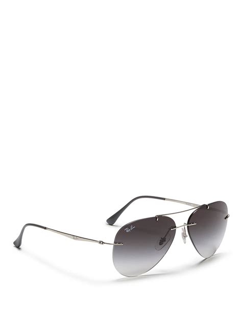 Ray Ban Aviator Light Ray Rimless Titanium Sunglasses In Greymetallic Metallic Lyst