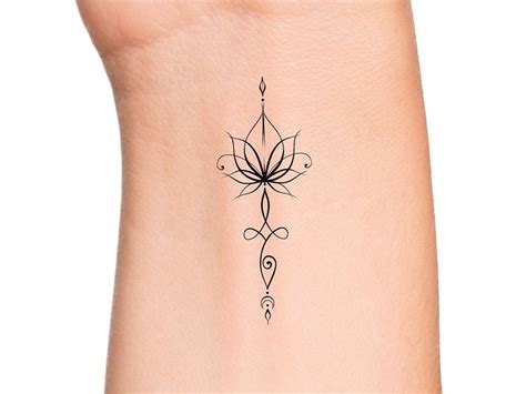 Lotus Unalome Temporary Tattoo Floral Tattoo Etsy