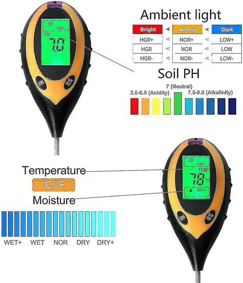 Medidor de pH del suelo 4 en 1 Probador de suelo Termómetro de planta