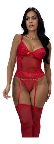 Lingerie Sensual Completa Calcinha Fio Meias Cinta Liga Luxo Frete Gr Tis