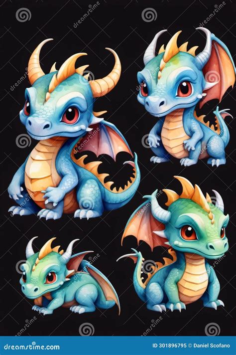 Un Conjunto De Cuatro Dragones De Colores Diferentes Ai Generativo