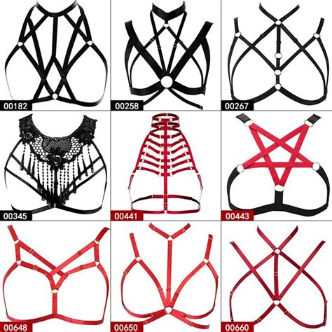 Strappy Body Harness Lingerie Full Set Women S Punk Gothic Caged Bra Elastic Leg Waist Stockings