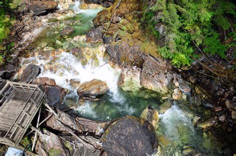 Crazy Creek Suspension Bridge And Waterfall In Bc