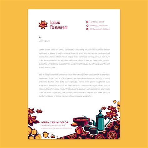 Free Vector Hand Drawn Indian Restaurant Letterhead