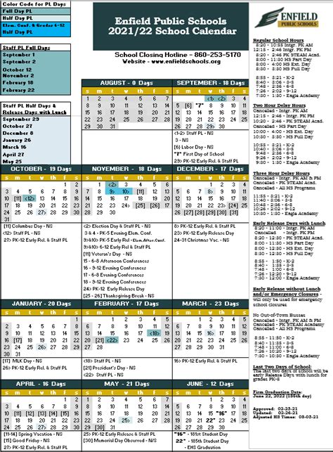 2021 22 School Calendar Enfield Public Schools