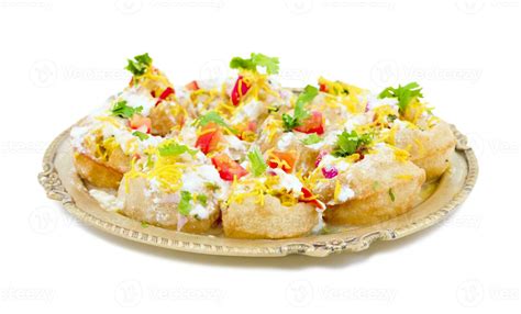 Indian Sweet And Spicy Chaat Item Dahi Puri On White Background