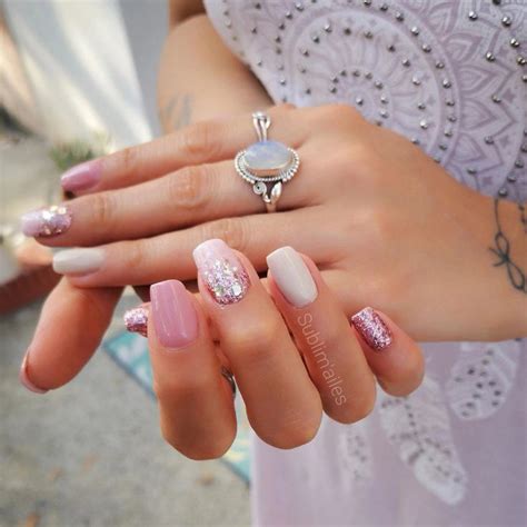Glitters Nude Sublim Ailes Pink Nails Nails Nail Art