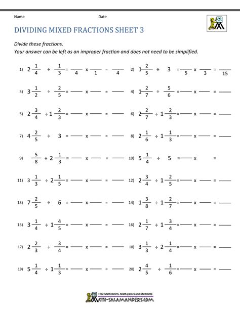 Worksheets Dividing Fractions