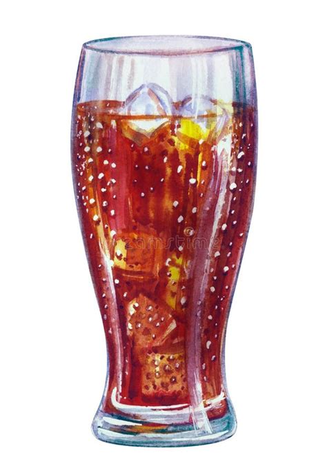 Glass With Cola And Ice Watercolor Illustration Stock Illustration