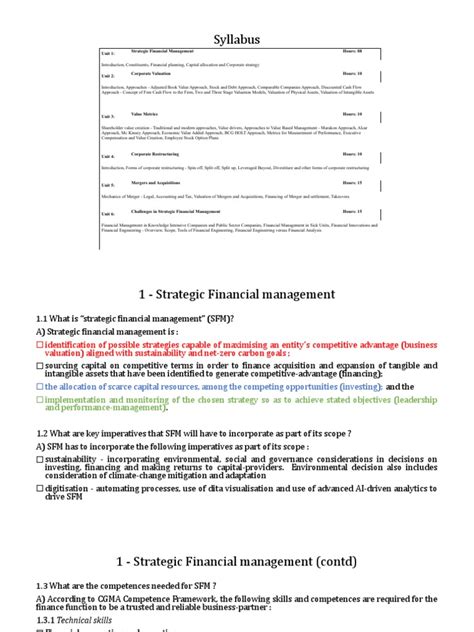 sfm notes units    valuation finance business valuation