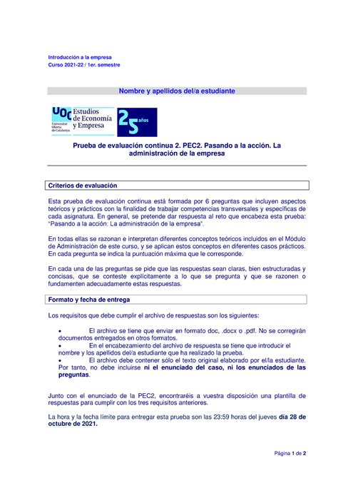 Introduccionalaempresa PEC2 25años Introducción a la empresa Curso