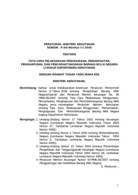 PDF PERATURAN MENTERI KEHUTANAN Forda Mof Orgpenghapusan Dan