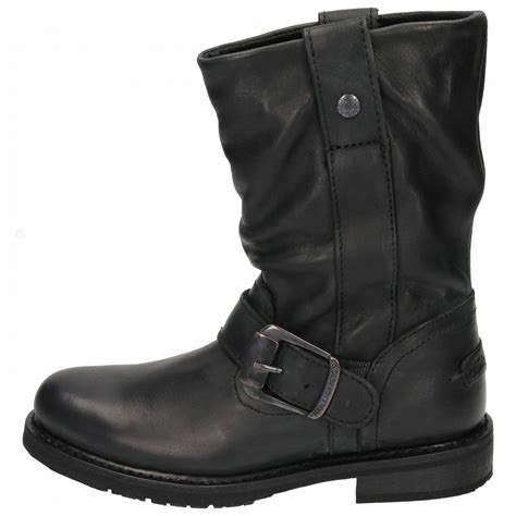 Harley Davidson Mid Calf Boots Leather Adjustable Buckle Pull On Biker