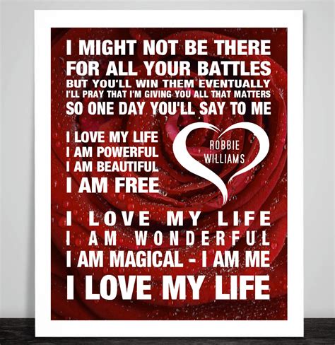 Robbie Williams Love My Life Music Song Lyrics Textured Etsy Uk