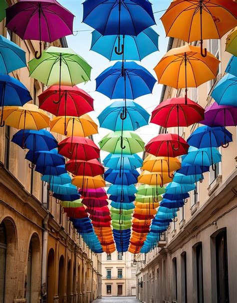 Premium Ai Image Many Colorful Umbrellas Hanging From The Ceiling In