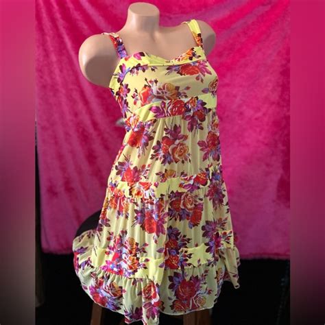Betsey Johnson Swim Betsey Johnson Yellow Pink Chez Rose Cabaret Swimsuit Bikini Cover Up