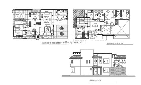 Two Storey Residence Autocad Plan 305202 Free Cad Floor Plans