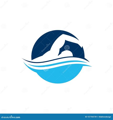 Blue Swimming Logo With Abstract Man Silhouette Swimming Club Logo