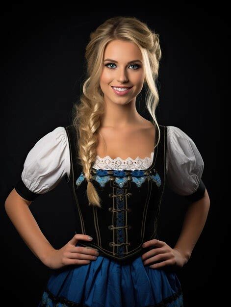 Premium AI Image Oktoberfest Waitress Holding Two Large Glasses Of