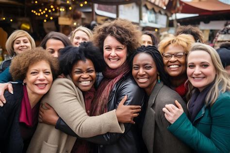 Premium Photo Portrait Of A Diverse Group Hugging At A Community Event