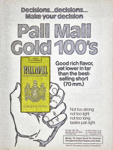 Vintage 1975 Pall Mall Gold 100s Cigarettes Advertisement A Pencil